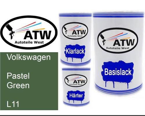 Volkswagen, Pastel Green, L11: 500ml Lackdose + 500ml Klarlack + 250ml Härter - Set, von ATW Autoteile West.